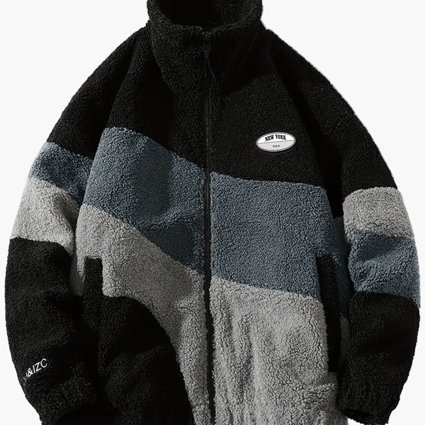 Herr Preppy Fleecejacka med Färgblock och Dragkedja – Trendig Vår- och Höstjacka