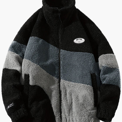 Herr Preppy Fleecejacka med Färgblock och Dragkedja – Trendig Vår- och Höstjacka