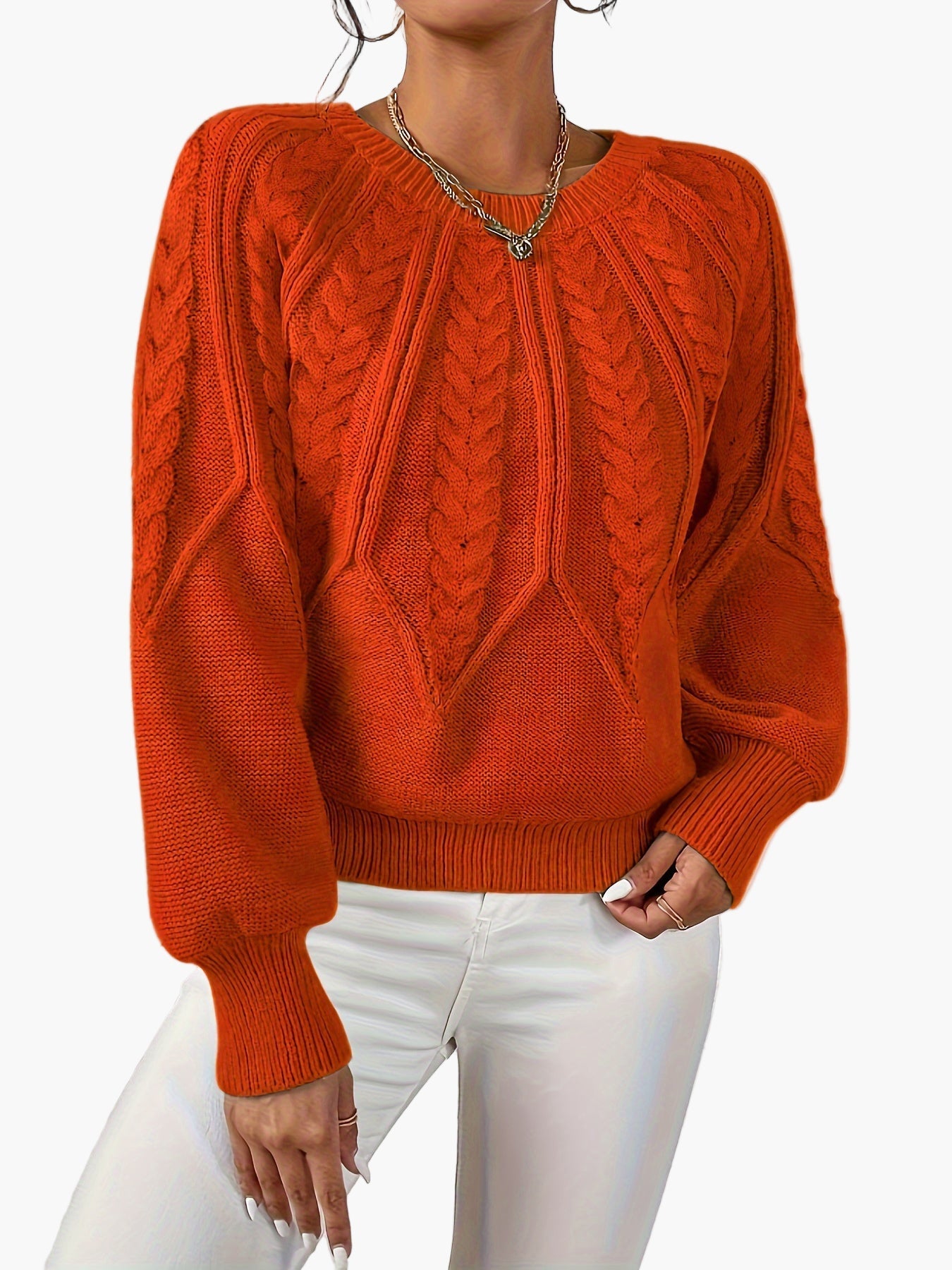 Damstickad Elegant Tröja med Kabelmönster för Vardag och Kontor