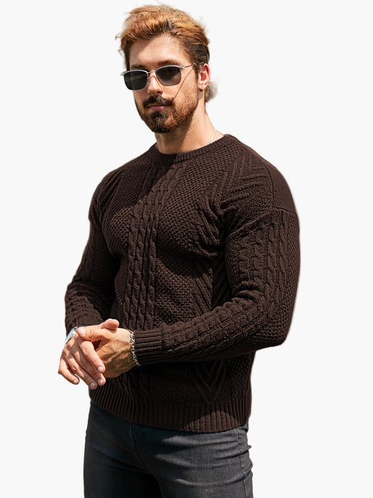 Herrstickad Tröja – Elegant Kabelstickad Pullover för Höst och Vinter – Avslappnad Stil