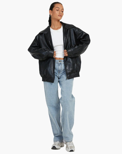 Damjacka – Oversize PU-konstläderjacka för trendigt vardagsbruk och kvällsoutfits