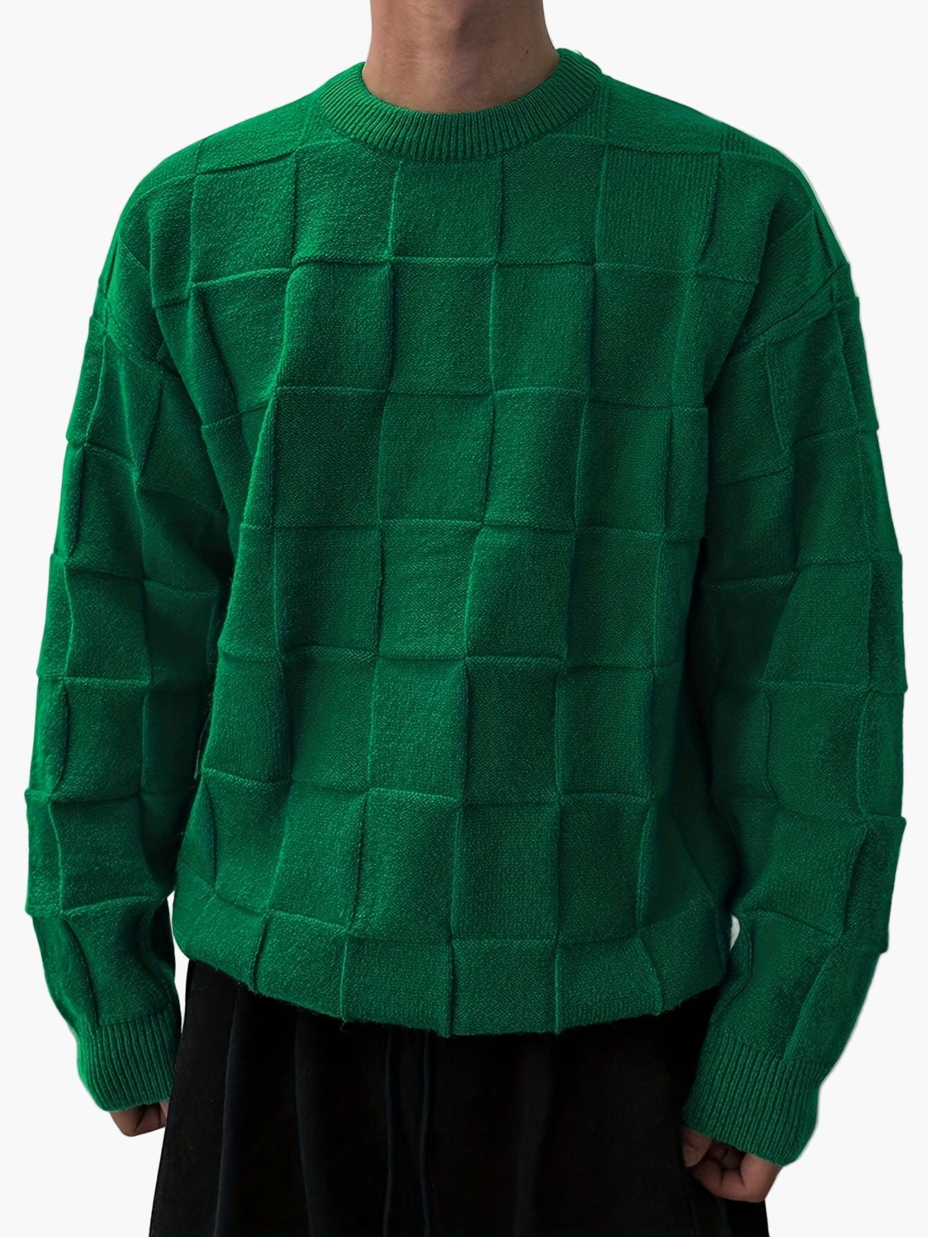 Herr Stickad Streetwear Tröja med Rutmönster – Avslappnad och Trendig för Höst/Vinter