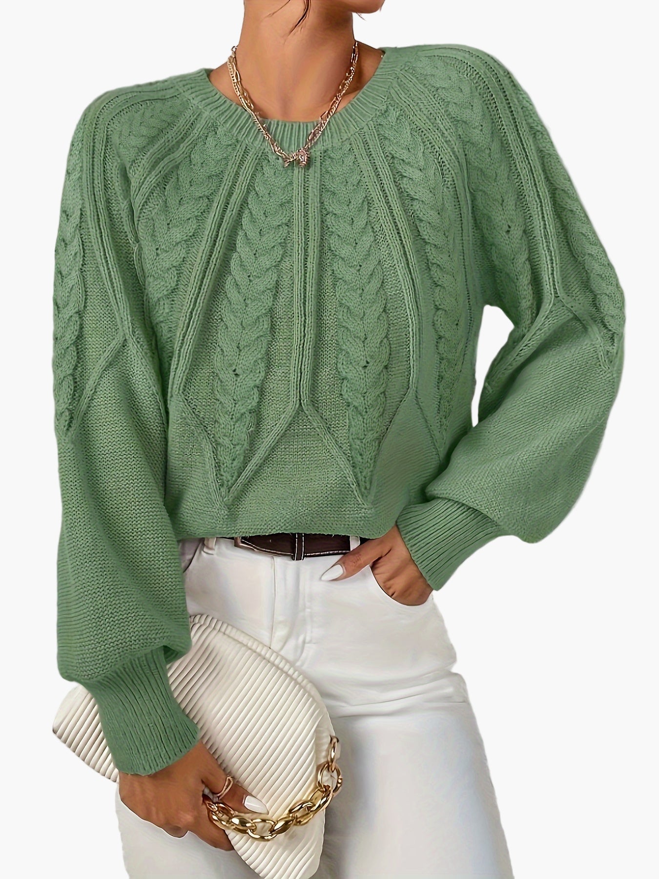 Damstickad Elegant Tröja med Kabelmönster för Vardag och Kontor