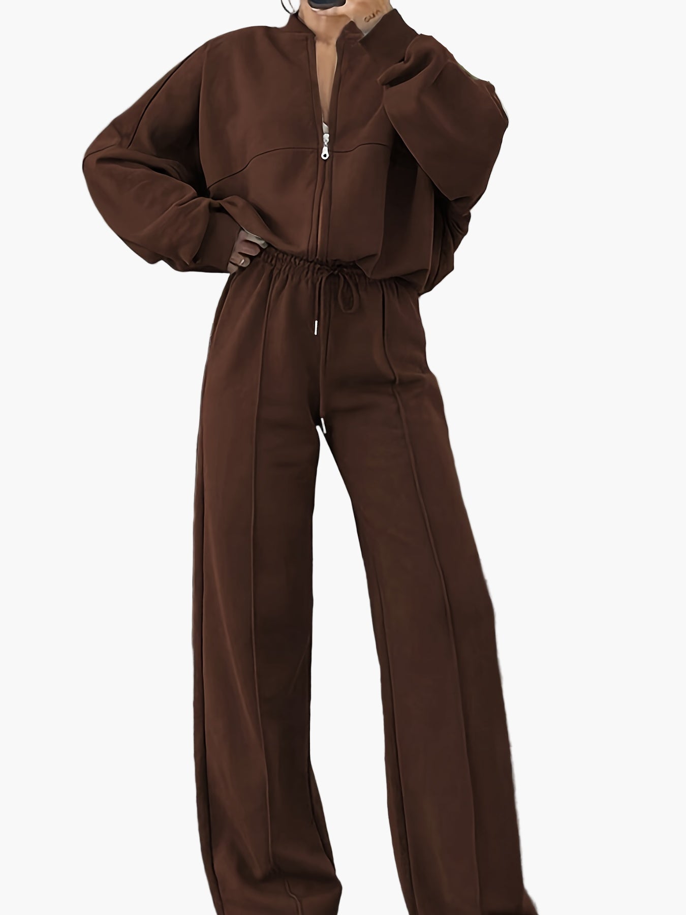 Damers avslappnade träningsset med dragkedja – sportigt och modernt tvådelat vardagsset