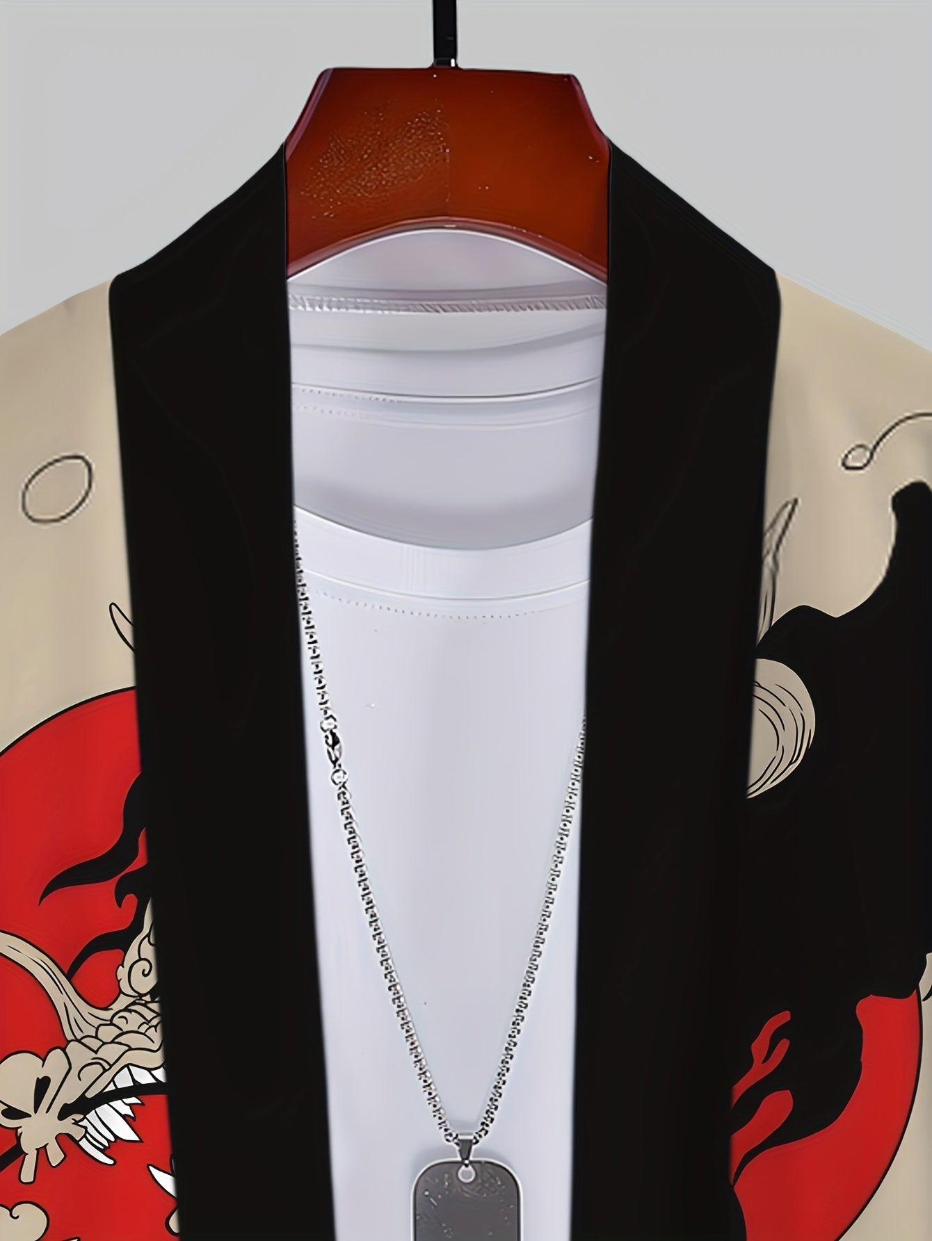 Herr Kimono Streetwear med Japansk Drakmönster – Öppen Kortärmad Casual Jacka