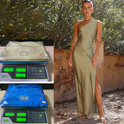 Jenny – Slim One-shoulder Split Satin Dress