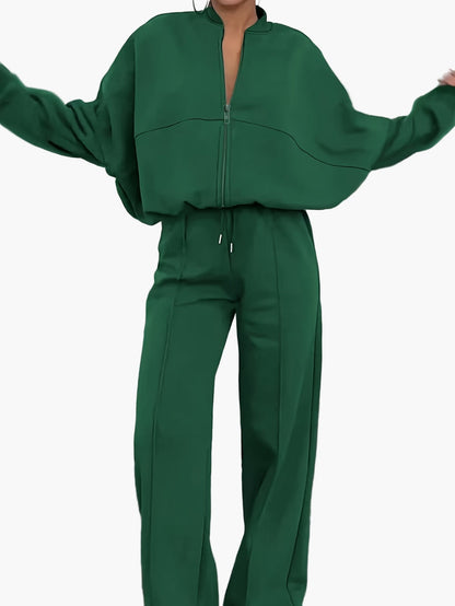 Damers avslappnade träningsset med dragkedja – sportigt och modernt tvådelat vardagsset