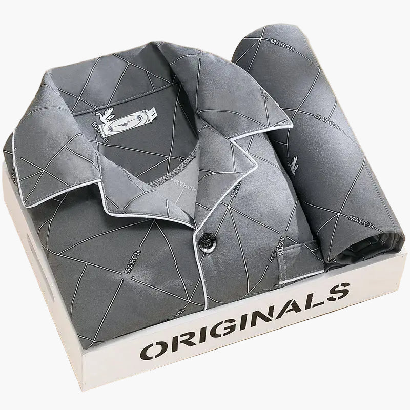 Herrpyjamas set – Klassisk och trendig pyjamas med vete-motiv, långärmad, perfekt för natt och lounge