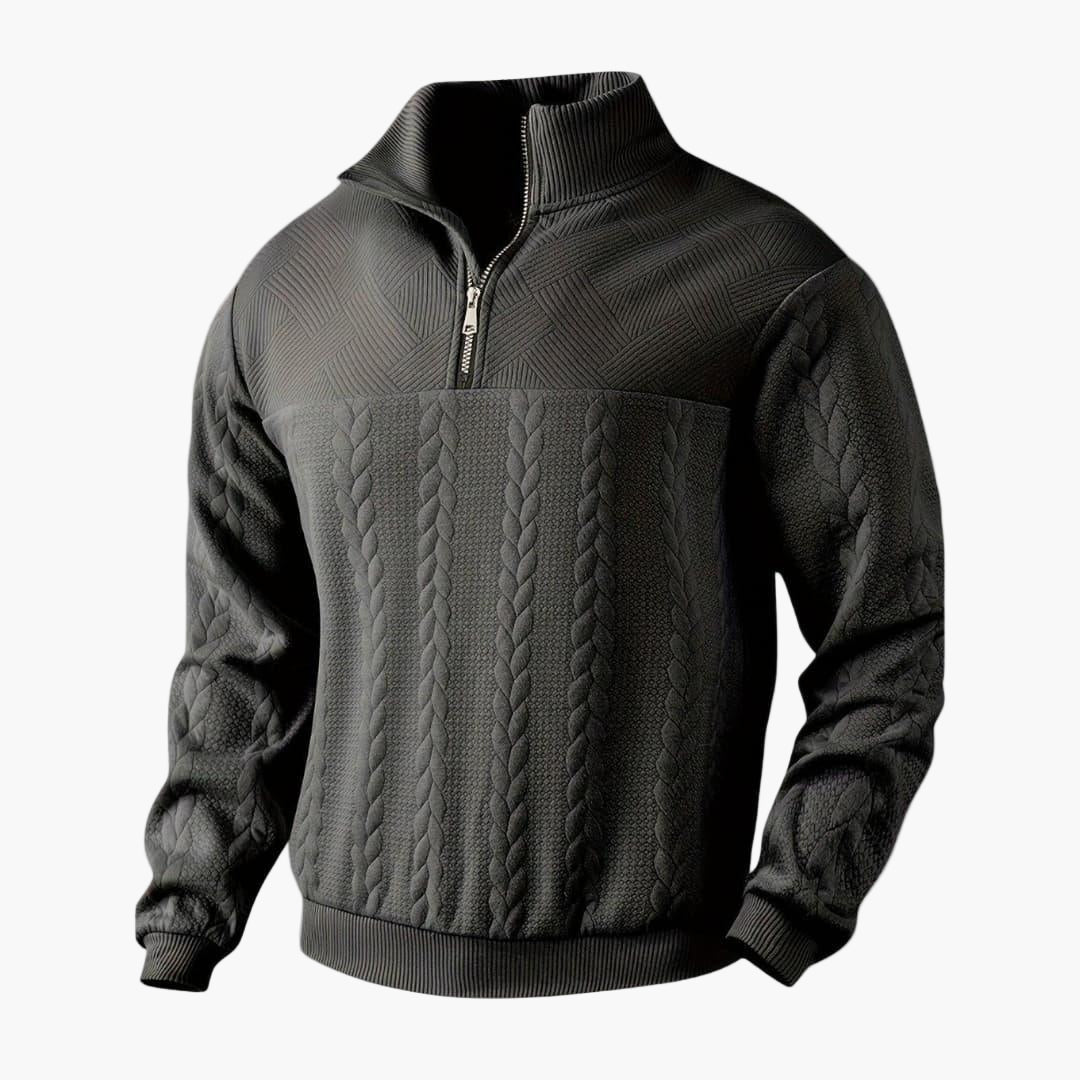 Herr Half-Zip Stickad Tröja – Klassisk Varm och Stilren Pullover för Vardag och Fritid