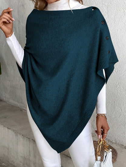 Dam Ponchokappa med Knappar – Elegant Stickad Vår & Höst Stil