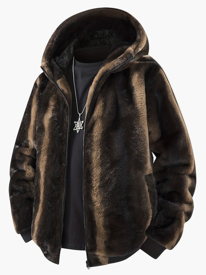 Herr Varm Fuskpälsjacka med Huva – Stilren Vinterjacka för Casual & Helg