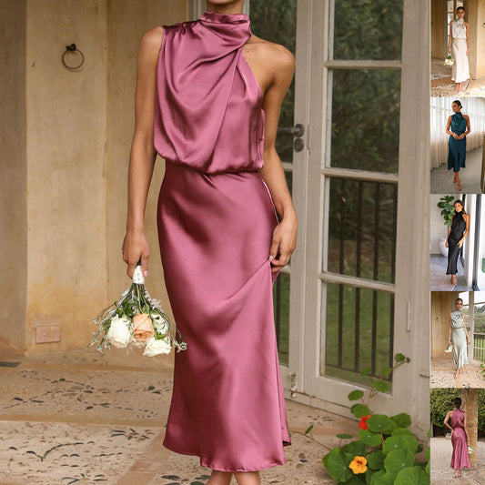 Miranda – Ärm- och Halterneck Klänning för Sommarens Mode och Eleganta Tillfällen