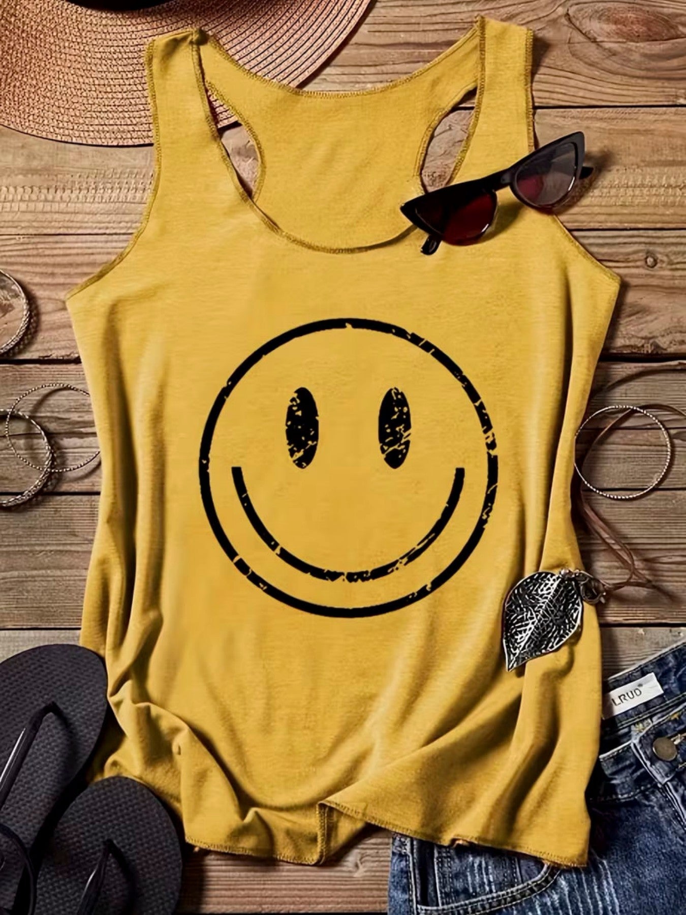 Damlinne med smiley-tryck – Trendigt avslappnad sommartopp