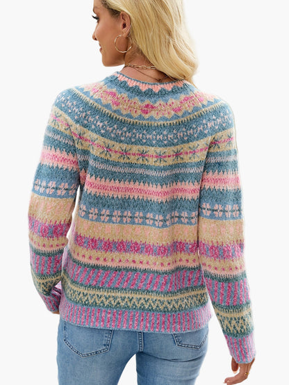 Dam Tröja Elegant Mönstrad Stickad Pullover för Höst och Vinter