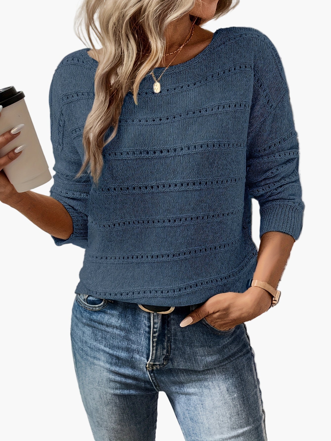 Damstickad elegant tröja för höst och vinter, vardagsstil