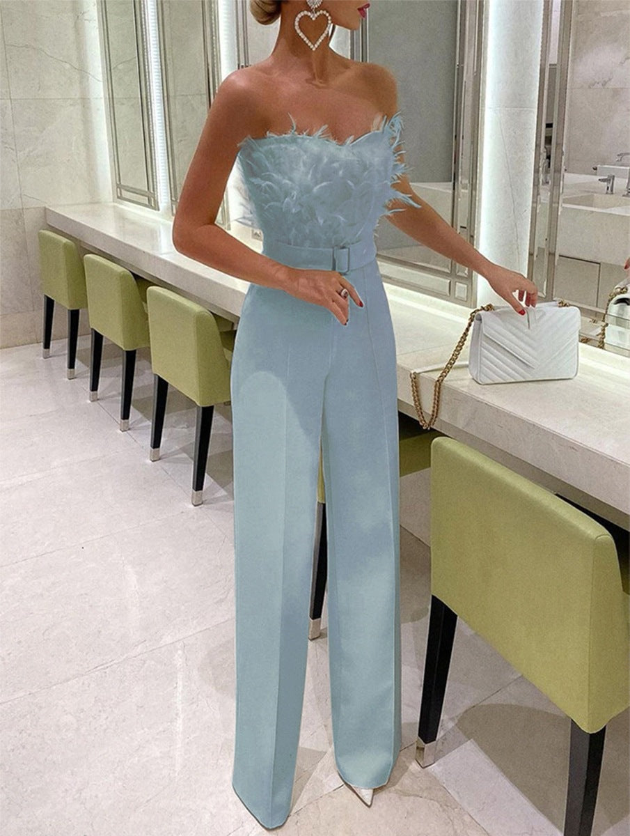 Gabrielle – Jumpsuit med fjädrar för festkvällar
