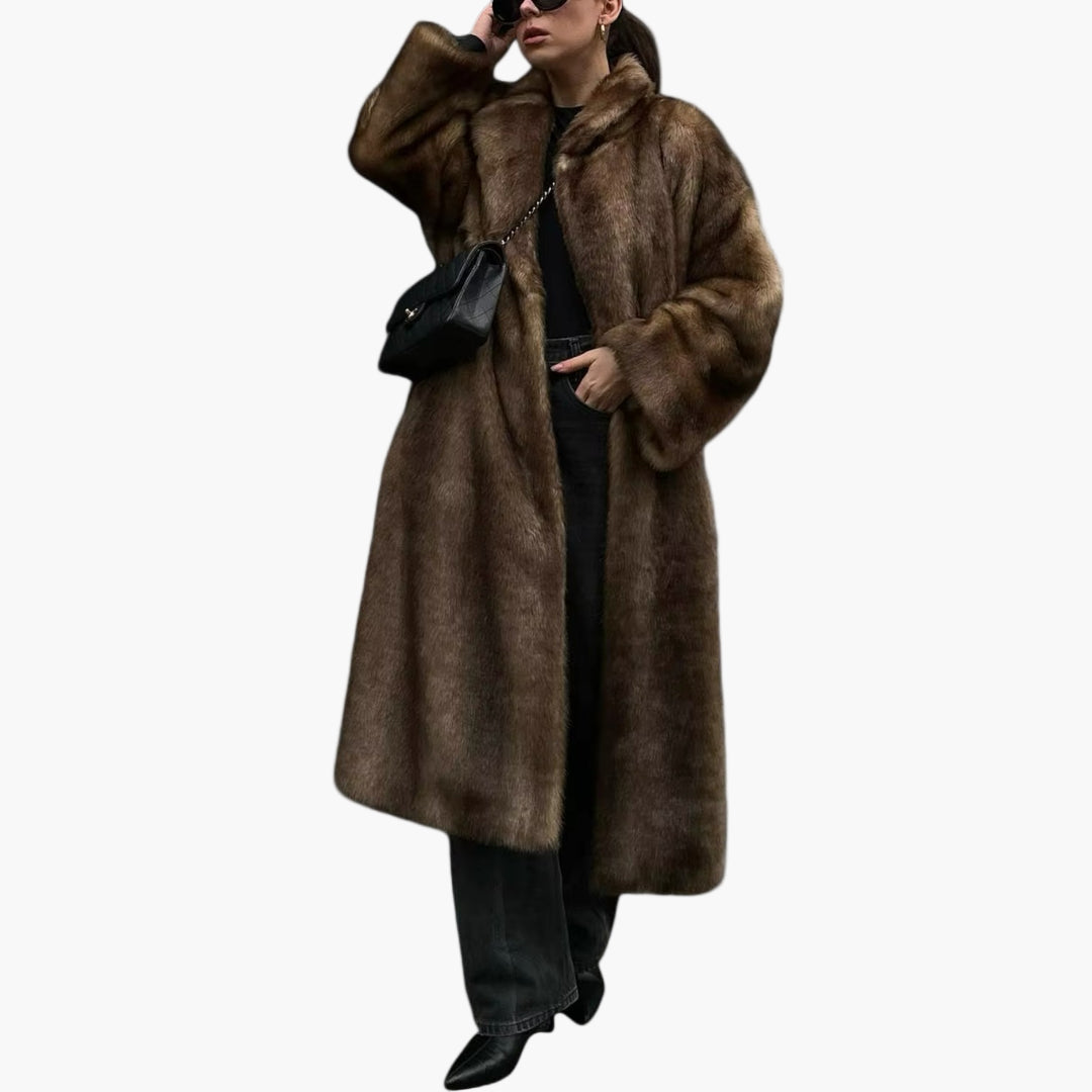 Dam Lång Fuskpäls Trenchcoat – Elegant Vinterstil och Värme
