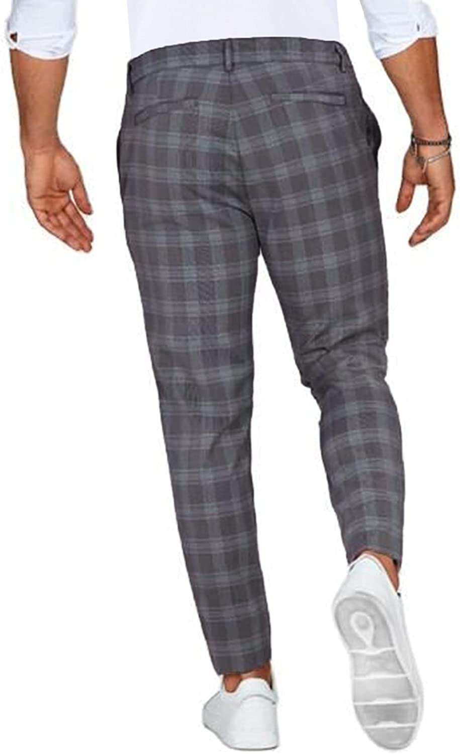 Herr Chinos Slim Fit Rutig Trendig Vardag Byxa