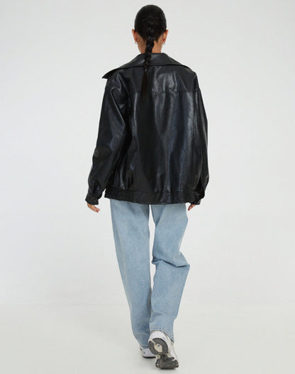 Damjacka – Oversize PU-konstläderjacka för trendigt vardagsbruk och kvällsoutfits