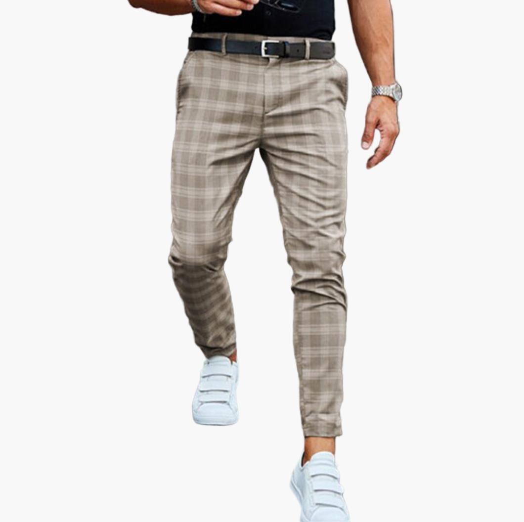 Herrbyxor Chinos med Stretch och Rutigt Mönster – Modern Stil för Vardag och Kontor