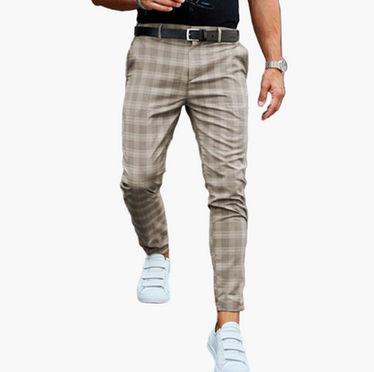 Herrbyxor Chinos med Stretch och Rutigt Mönster – Modern Stil för Vardag och Kontor