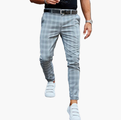 Herrbyxor Chinos med Stretch och Rutigt Mönster – Modern Stil för Vardag och Kontor