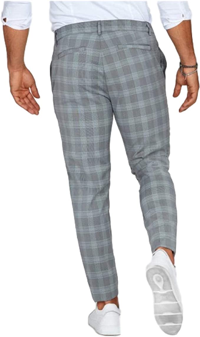 Herr Chinos Slim Fit Rutig Trendig Vardag Byxa