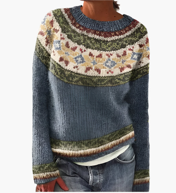 Damtröja Retro Mönsterstickad – Varm och Tidlös Höststil