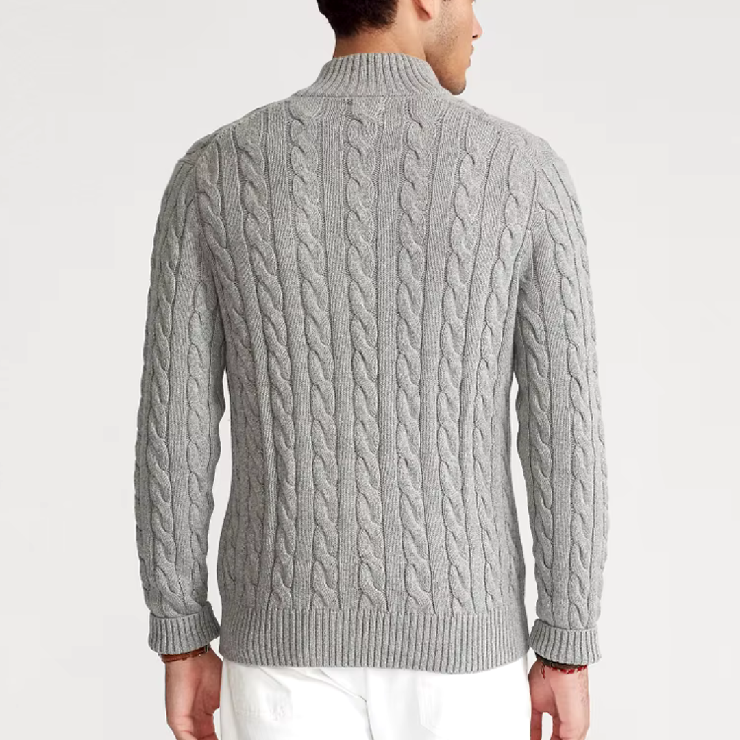Herrstickad halvpolo med dragkedja – Klassisk kabelstickad tröja för elegant vardagsstil
