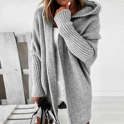 Dam Cardigan Oversize Stickad med Huva – Perfekt för Höst och Vinter, Mysig & Trendig