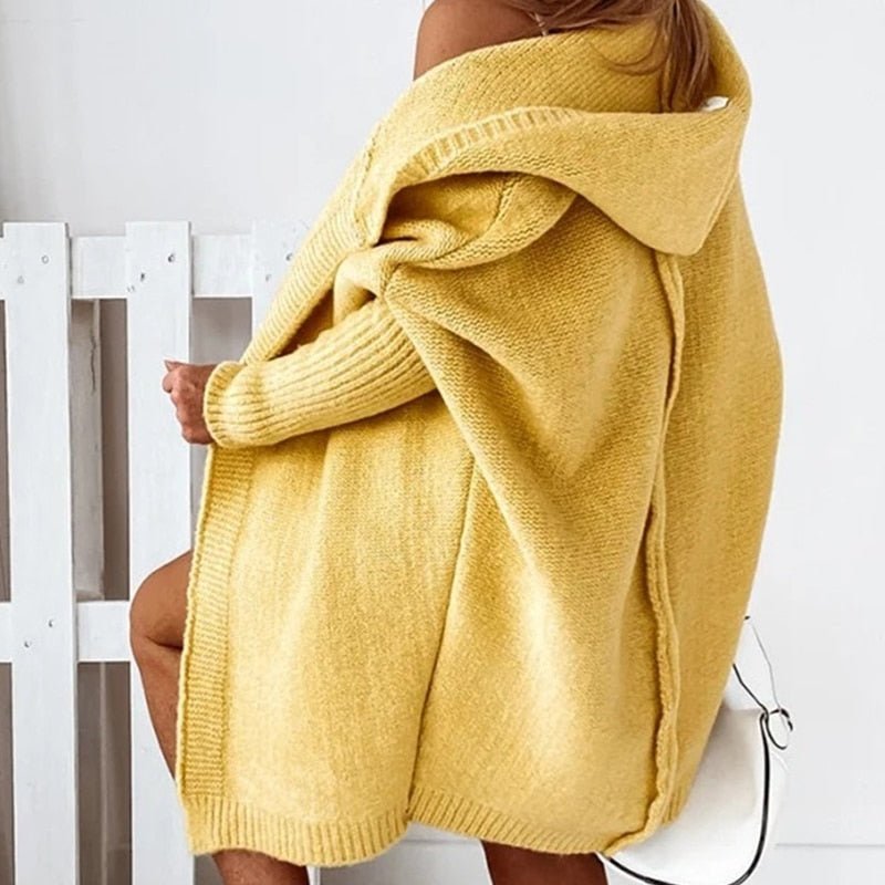 Dam Cardigan Oversize Stickad med Huva – Perfekt för Höst och Vinter, Mysig & Trendig