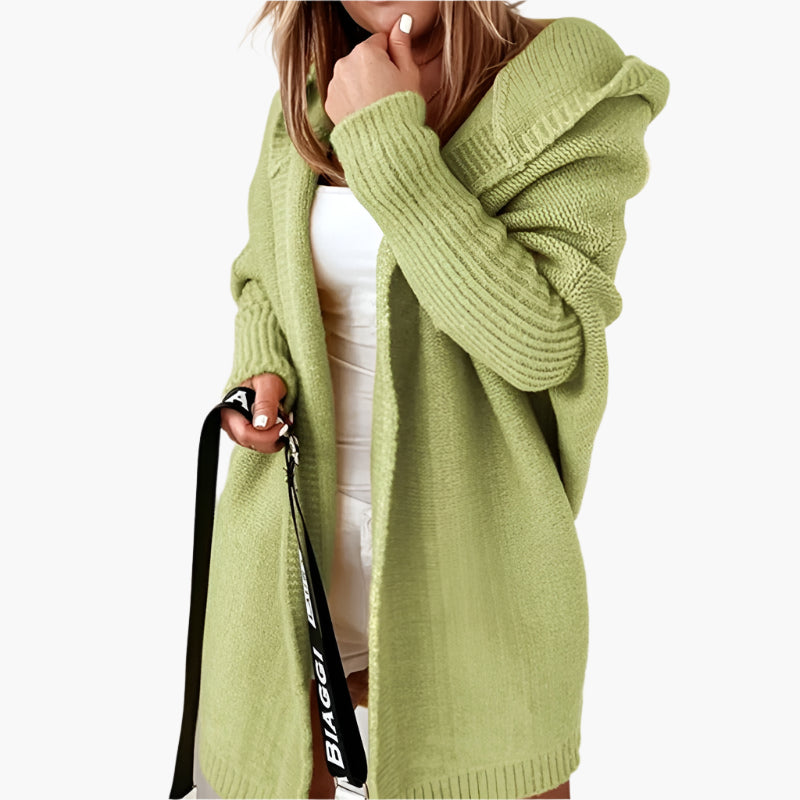 Dam Cardigan Oversize Stickad med Huva – Perfekt för Höst och Vinter, Mysig & Trendig