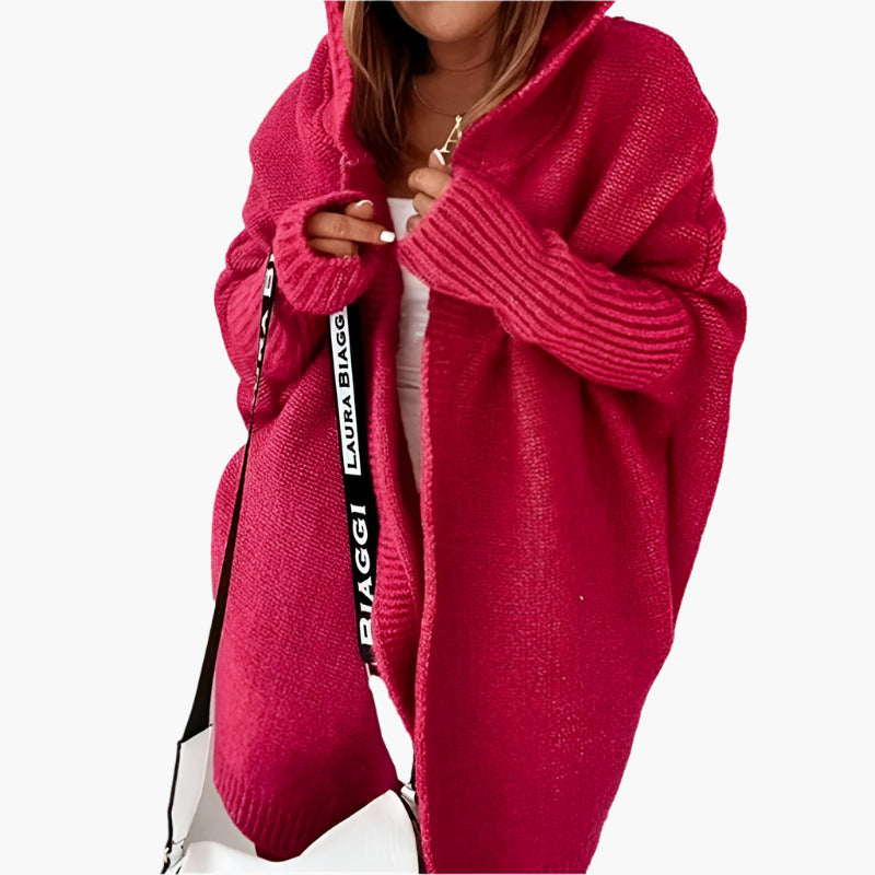 Dam Cardigan Oversize Stickad med Huva – Perfekt för Höst och Vinter, Mysig & Trendig