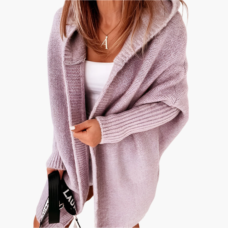 Dam Cardigan Oversize Stickad med Huva – Perfekt för Höst och Vinter, Mysig & Trendig