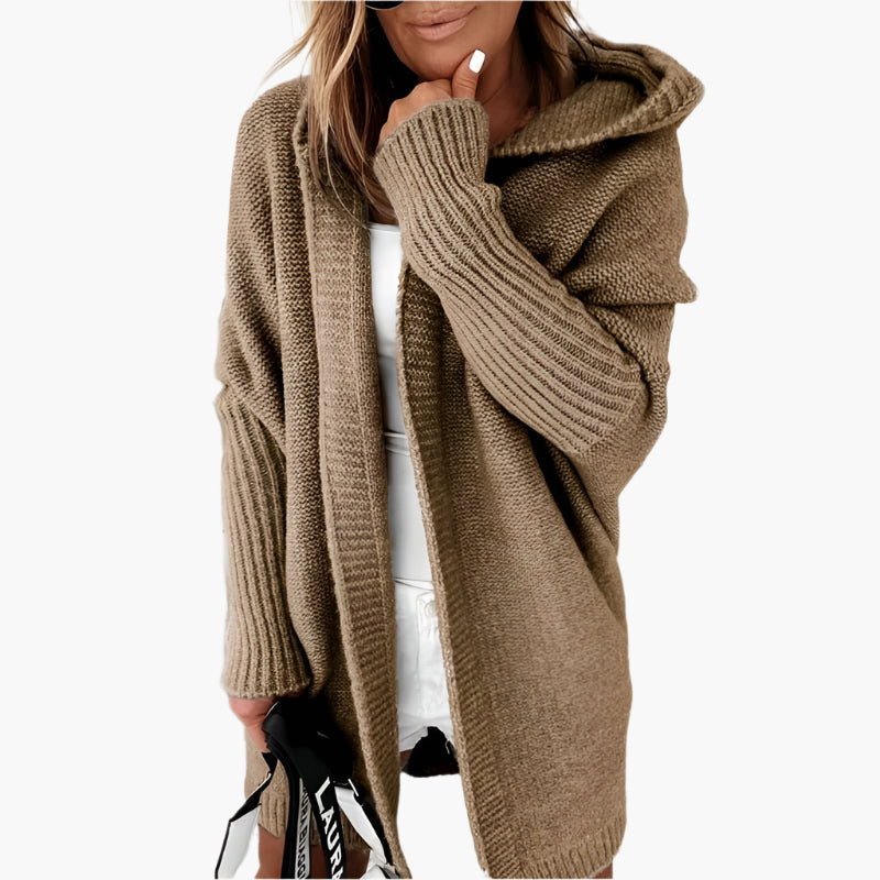 Dam Cardigan Oversize Stickad med Huva – Perfekt för Höst och Vinter, Mysig & Trendig