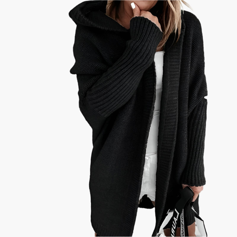 Dam Cardigan Oversize Stickad med Huva – Perfekt för Höst och Vinter, Mysig & Trendig