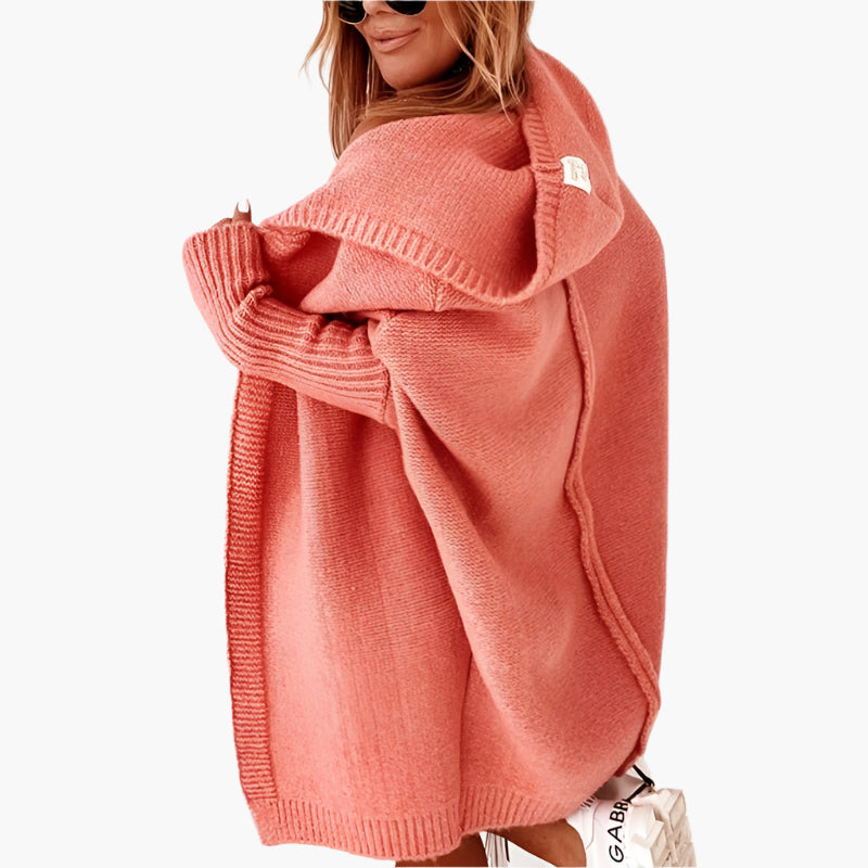 Dam Cardigan Oversize Stickad med Huva – Perfekt för Höst och Vinter, Mysig & Trendig
