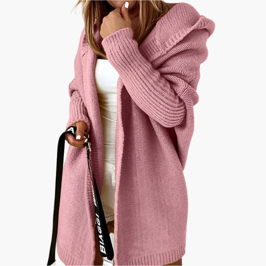 Dam Cardigan Oversize Stickad med Huva – Perfekt för Höst och Vinter, Mysig & Trendig