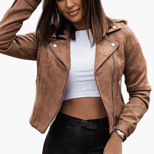 Damjacka Kort Bikerstil Trendig Vardag Elegant