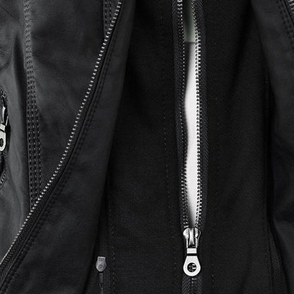 Damjacka i bikerstil med huva – Elegant och praktisk vardagsjacka