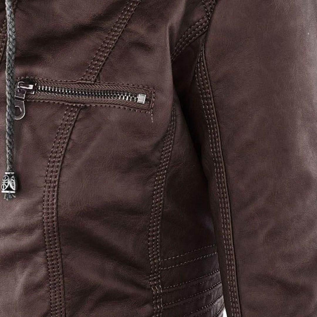 Damjacka i bikerstil med huva och dragkedja – Perfekt för höst och vardag i PU-konstläder