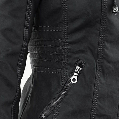 Damjacka i bikerstil med huva – Elegant och praktisk vardagsjacka