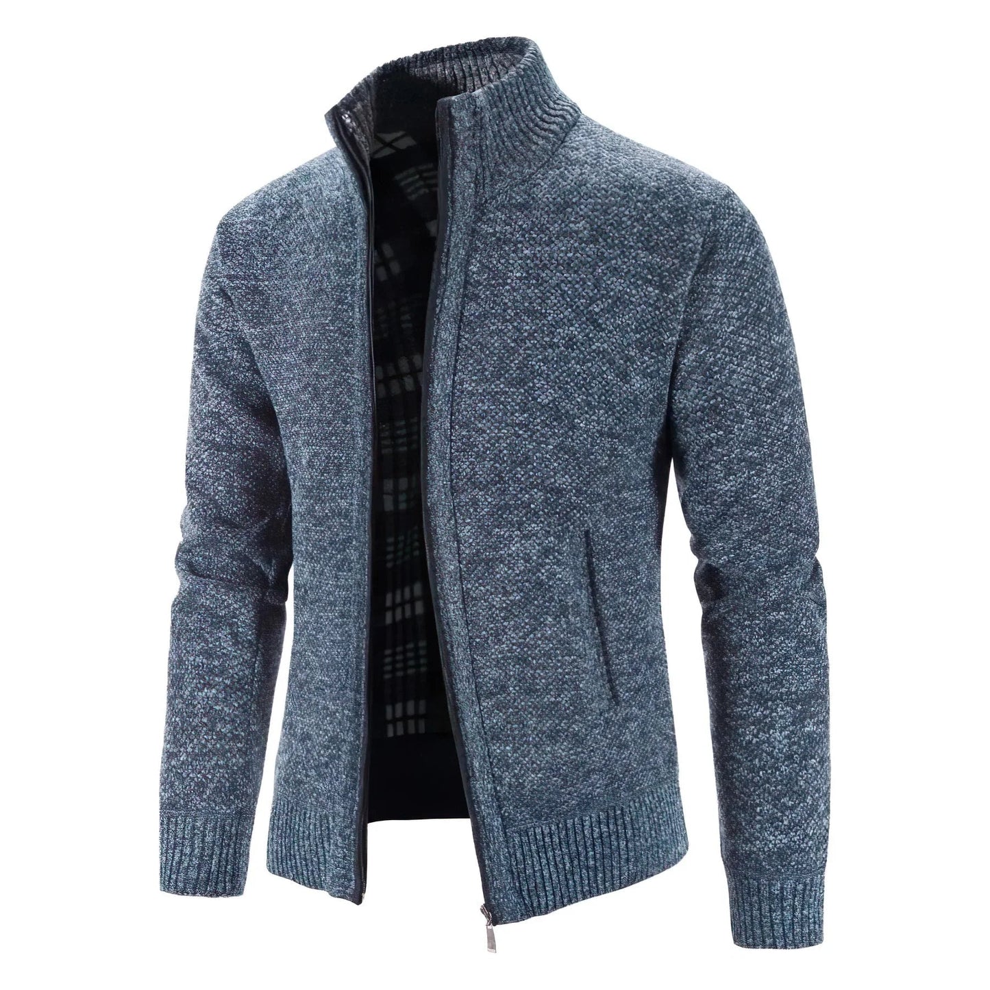 Herr Stickad Zip-Up Cardigan – Modern Vardagsstil och Komfort