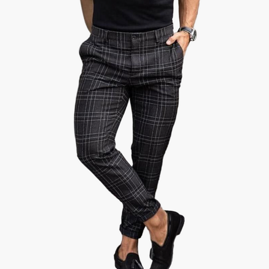 Herrbyxor Chinos med Stretch och Rutigt Mönster – Modern Stil för Vardag och Kontor