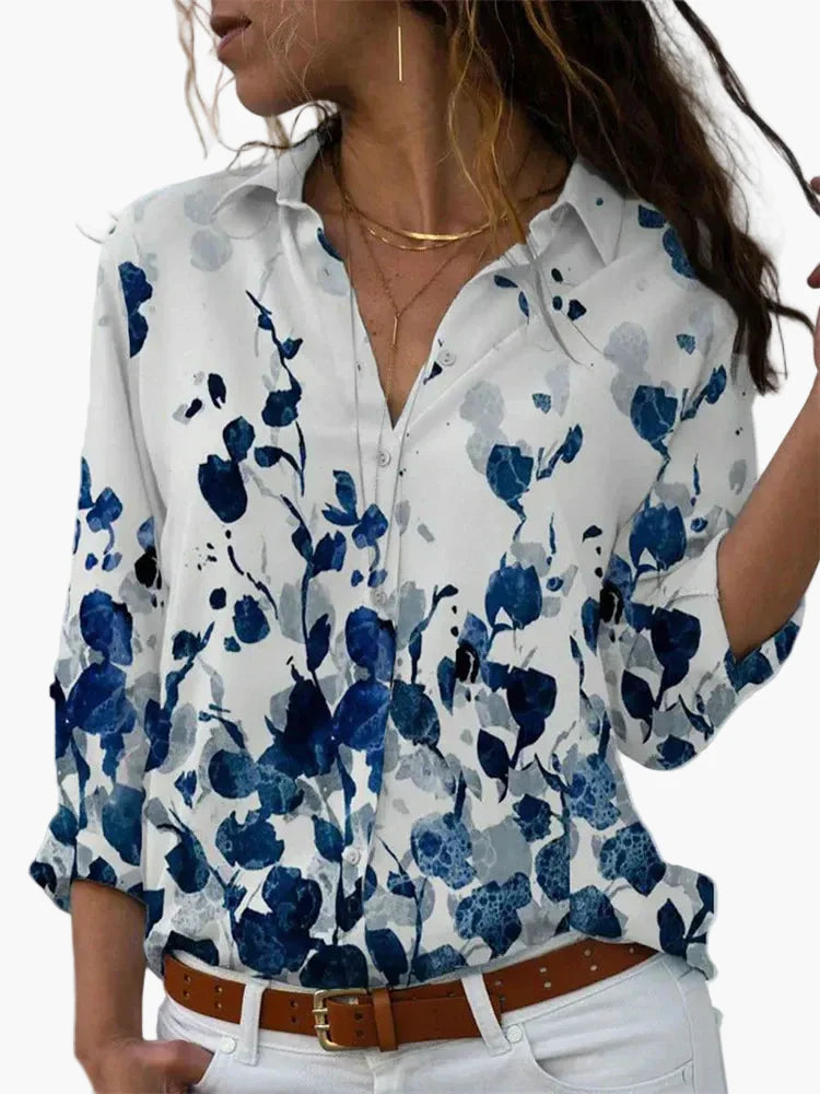 Dam Skjorta med Geometriskt Mönster – Trendig och Avslappnad Vardagsstil