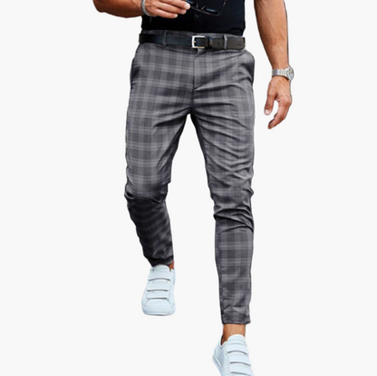Herrbyxor Chinos med Stretch och Rutigt Mönster – Modern Stil för Vardag och Kontor