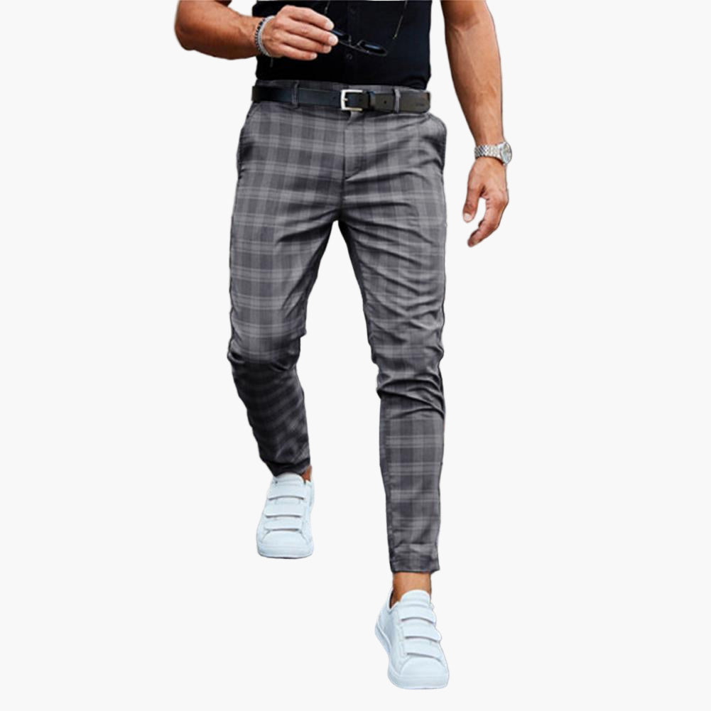Herr Chinos Slim Fit Rutig Trendig Vardag Byxa