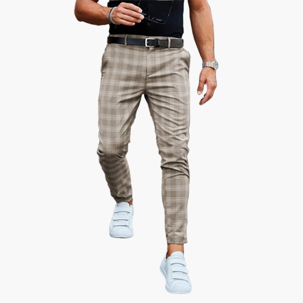 Herr Chinos Slim Fit Rutig Trendig Vardag Byxa