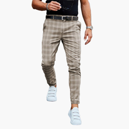 Herr Chinos Slim Fit Rutig Trendig Vardag Byxa