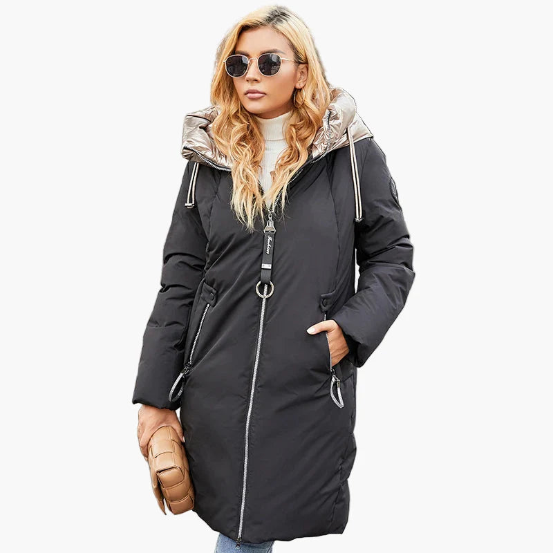 Dam Parkas Vinterjacka Lång, Modern Stil, Perfekt för Kallt Väder